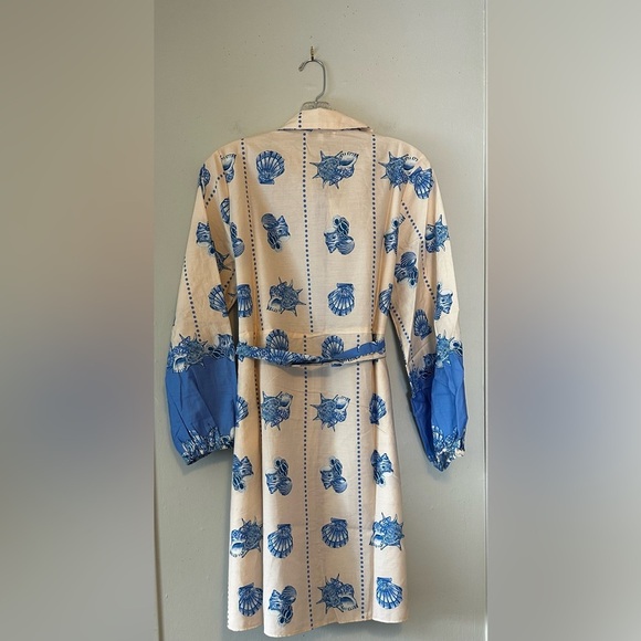 Celina Moon Shell Print Belted Shirt Dress Blue White Size Large NWT - Picture 5 of 5